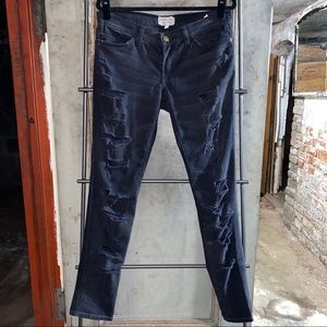 Current/Elliott Skinny Shredded Night Black Jeans